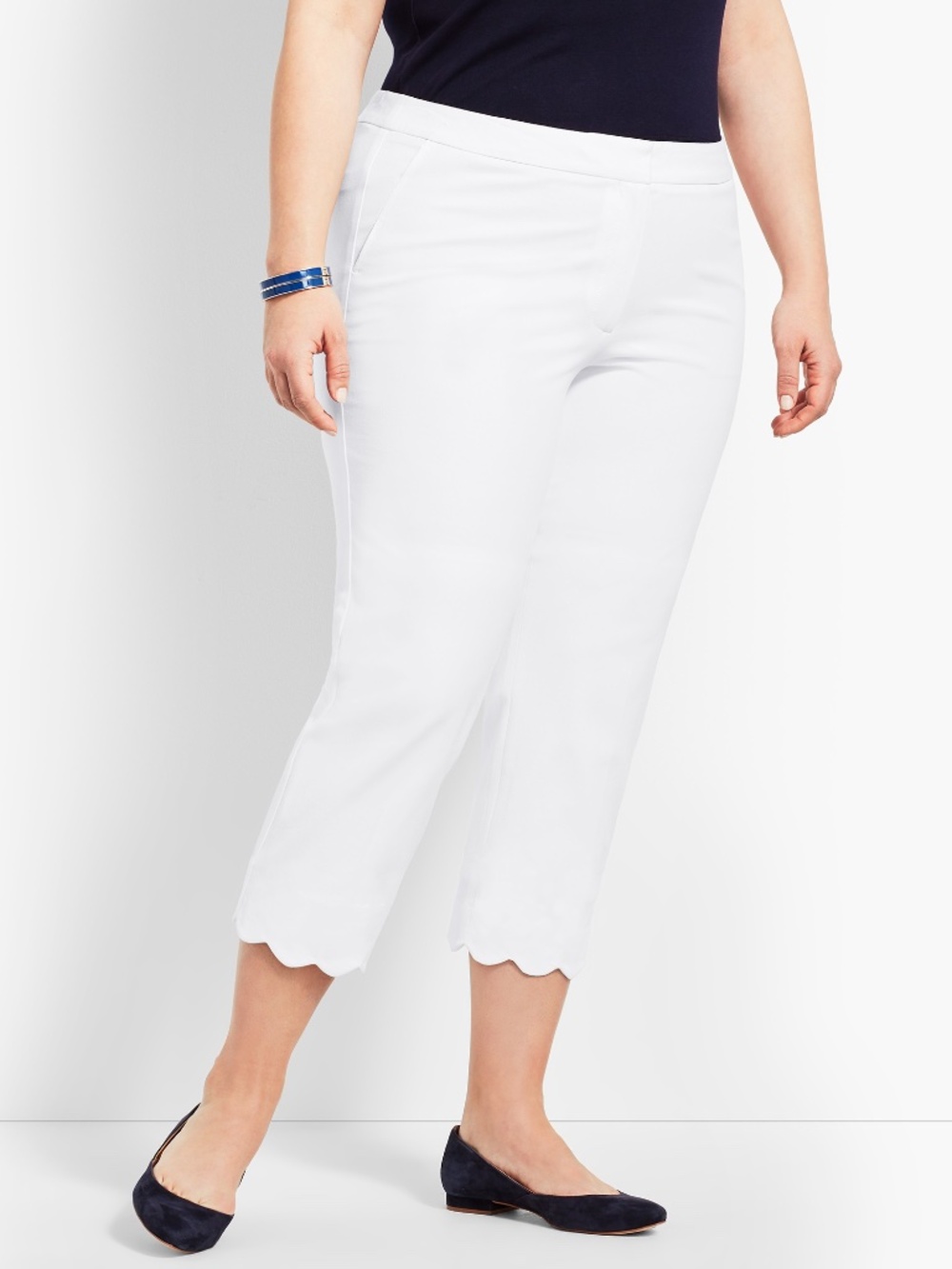 Talbots Womens Pants Size 22W Scallop Ankle White Slim Crop
